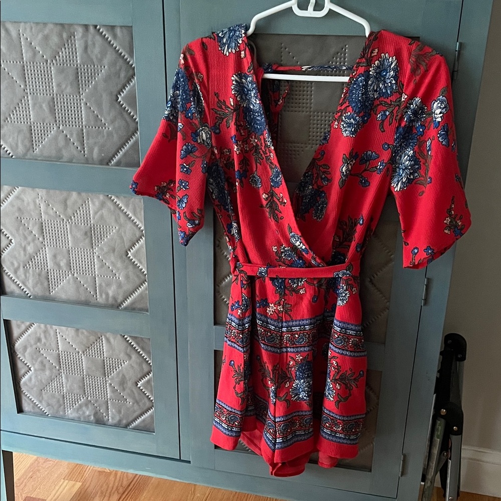 Charlotte Russe Red and Blue Floral Mini skort dress